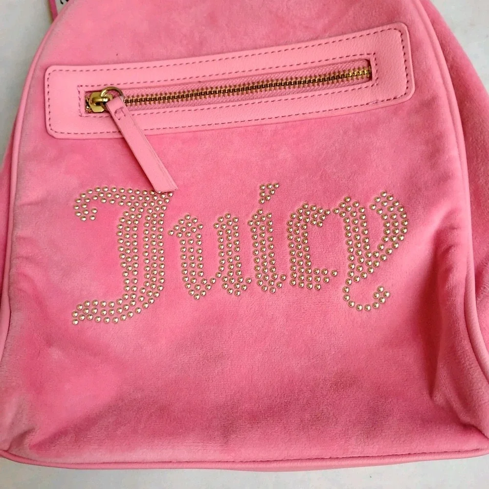 Juicy Couture Bag Velour Rhinestone Bling Mini‎ Backpack Travel Pink
